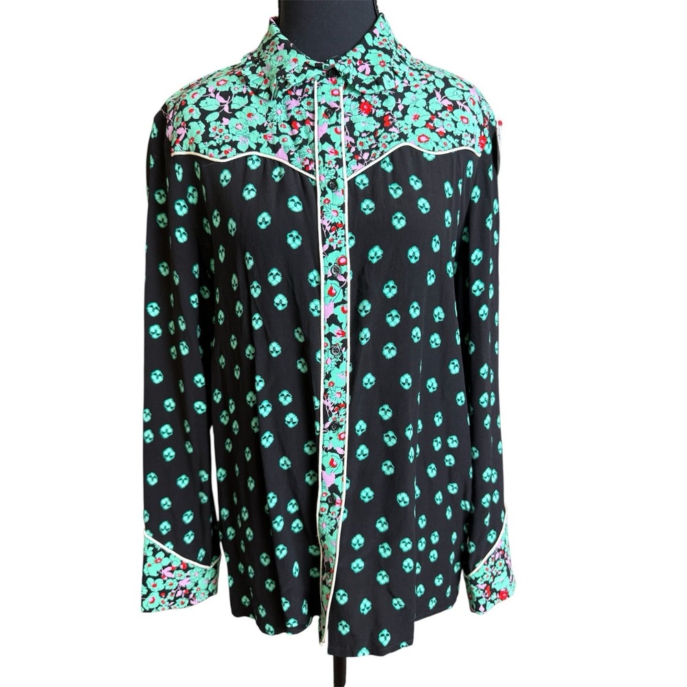 Maje Cimani Black Green Western Floral Button-Up sz 3 feat on Real Housewives
